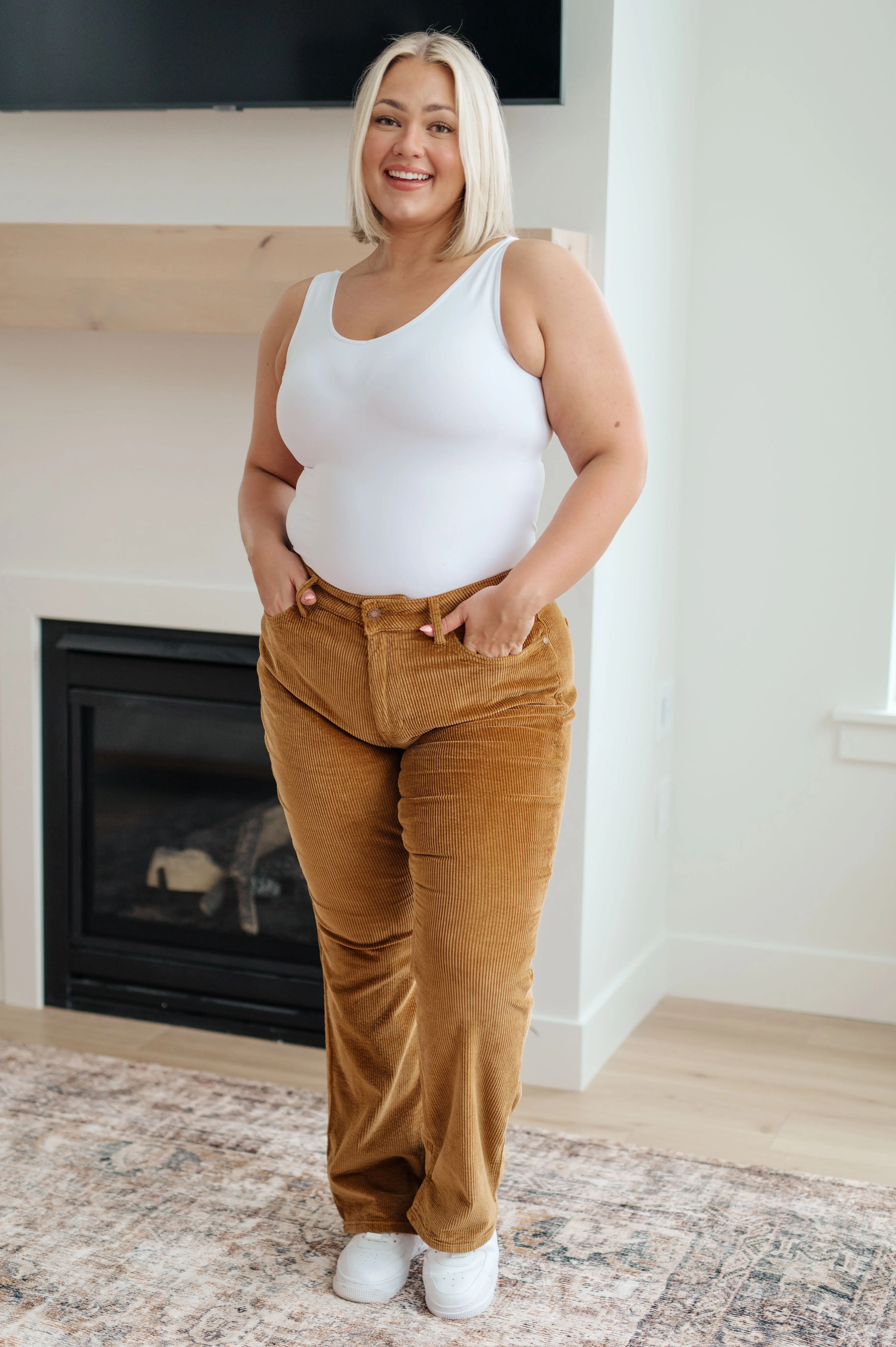 Cordelia Bootcut Corduroy Pants in Camel by Judy Blue