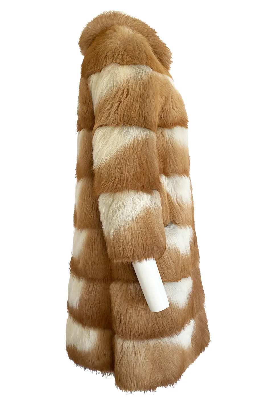 Custom Made c.1968- 1972 Christian Dior Two Toned Caramel & Cream Fluffy Sheepskin Fur Coat