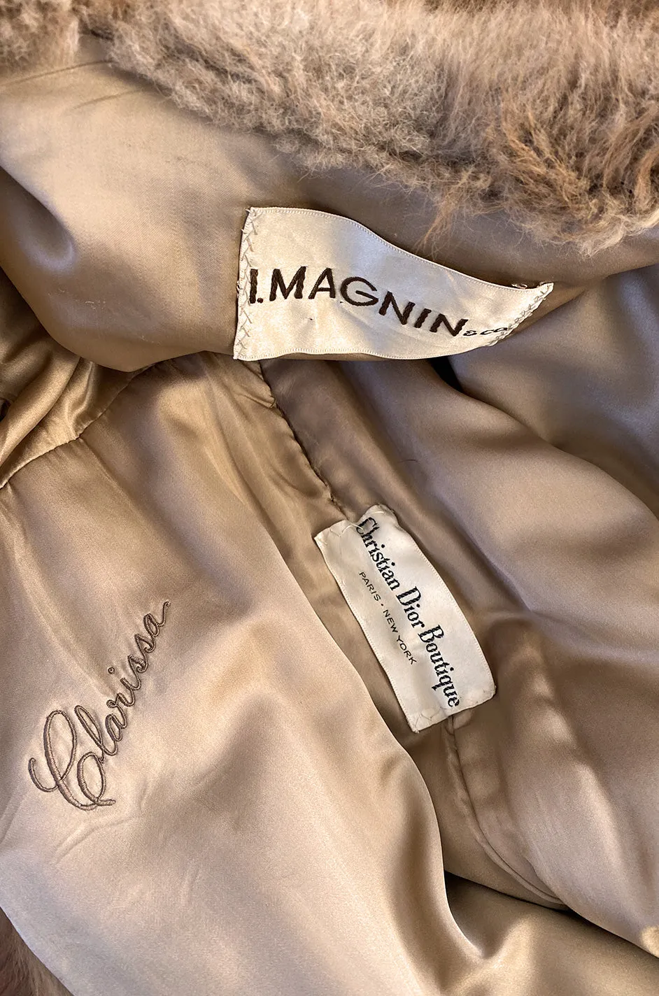 Custom Made c.1968- 1972 Christian Dior Two Toned Caramel & Cream Fluffy Sheepskin Fur Coat