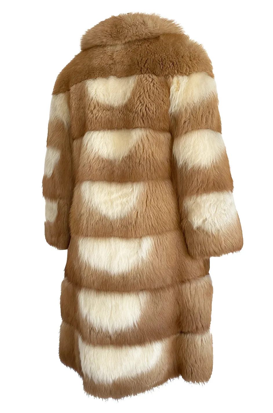 Custom Made c.1968- 1972 Christian Dior Two Toned Caramel & Cream Fluffy Sheepskin Fur Coat