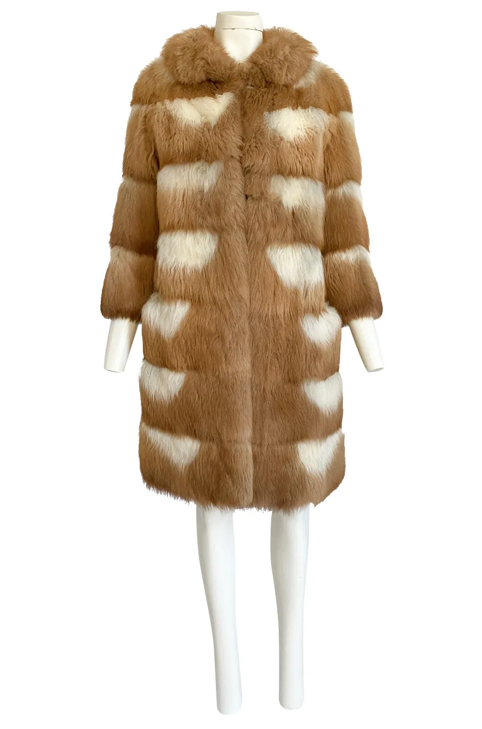 Custom Made c.1968- 1972 Christian Dior Two Toned Caramel & Cream Fluffy Sheepskin Fur Coat
