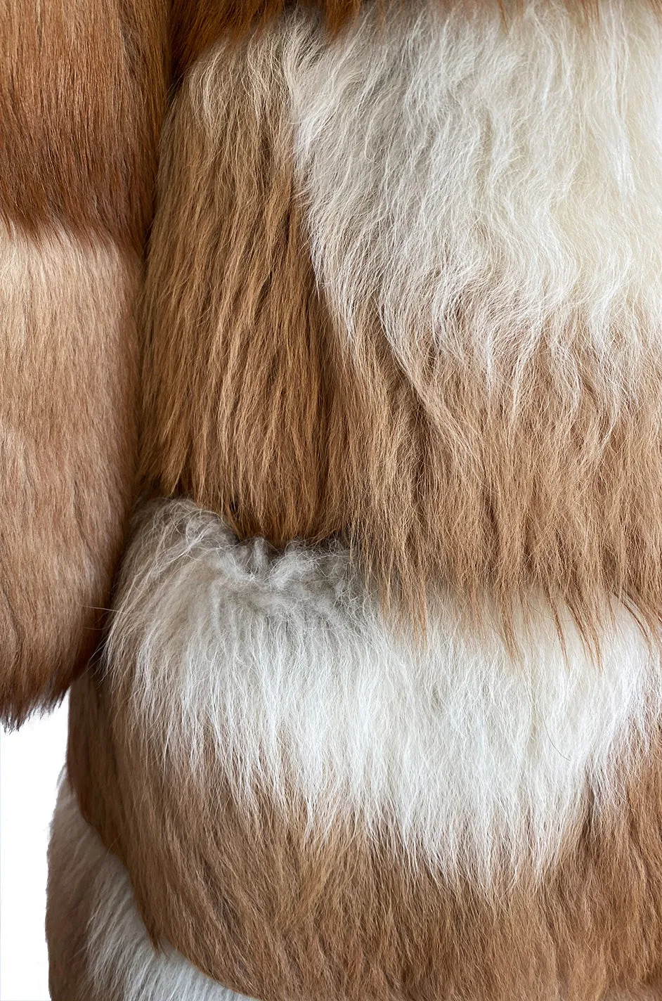 Custom Made c.1968- 1972 Christian Dior Two Toned Caramel & Cream Fluffy Sheepskin Fur Coat