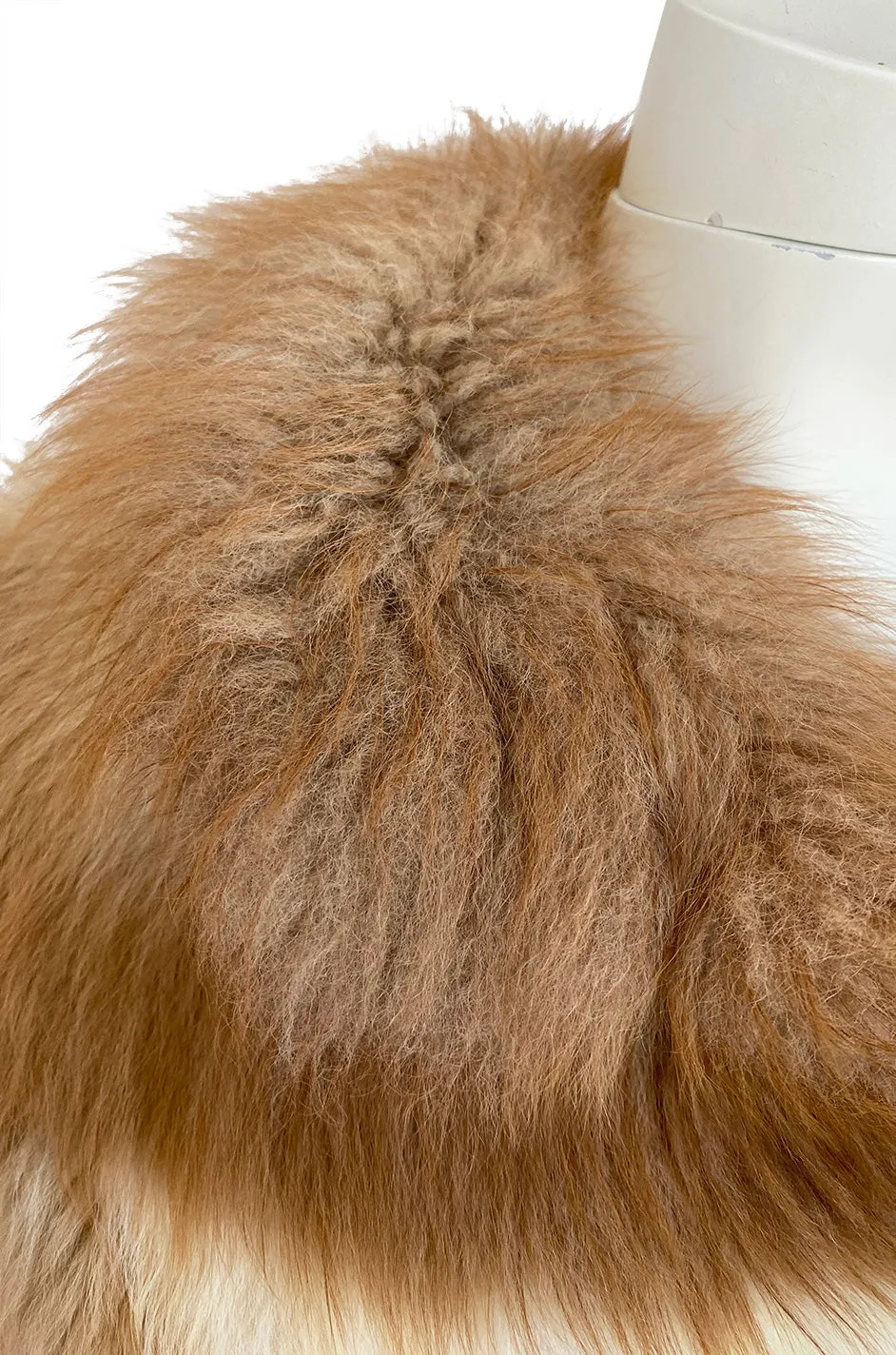 Custom Made c.1968- 1972 Christian Dior Two Toned Caramel & Cream Fluffy Sheepskin Fur Coat