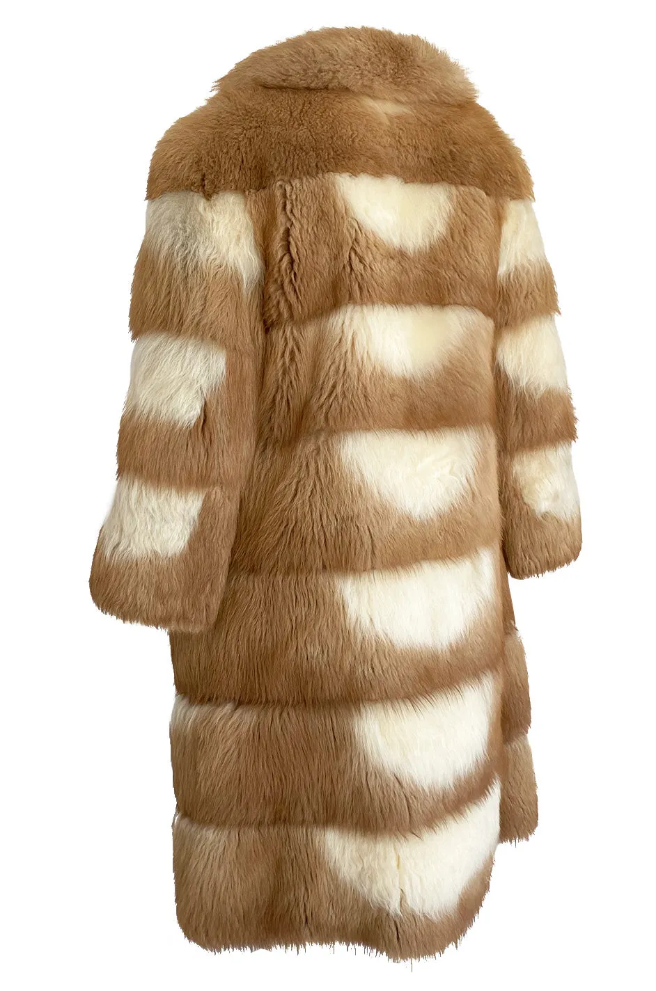 Custom Made c.1968- 1972 Christian Dior Two Toned Caramel & Cream Fluffy Sheepskin Fur Coat