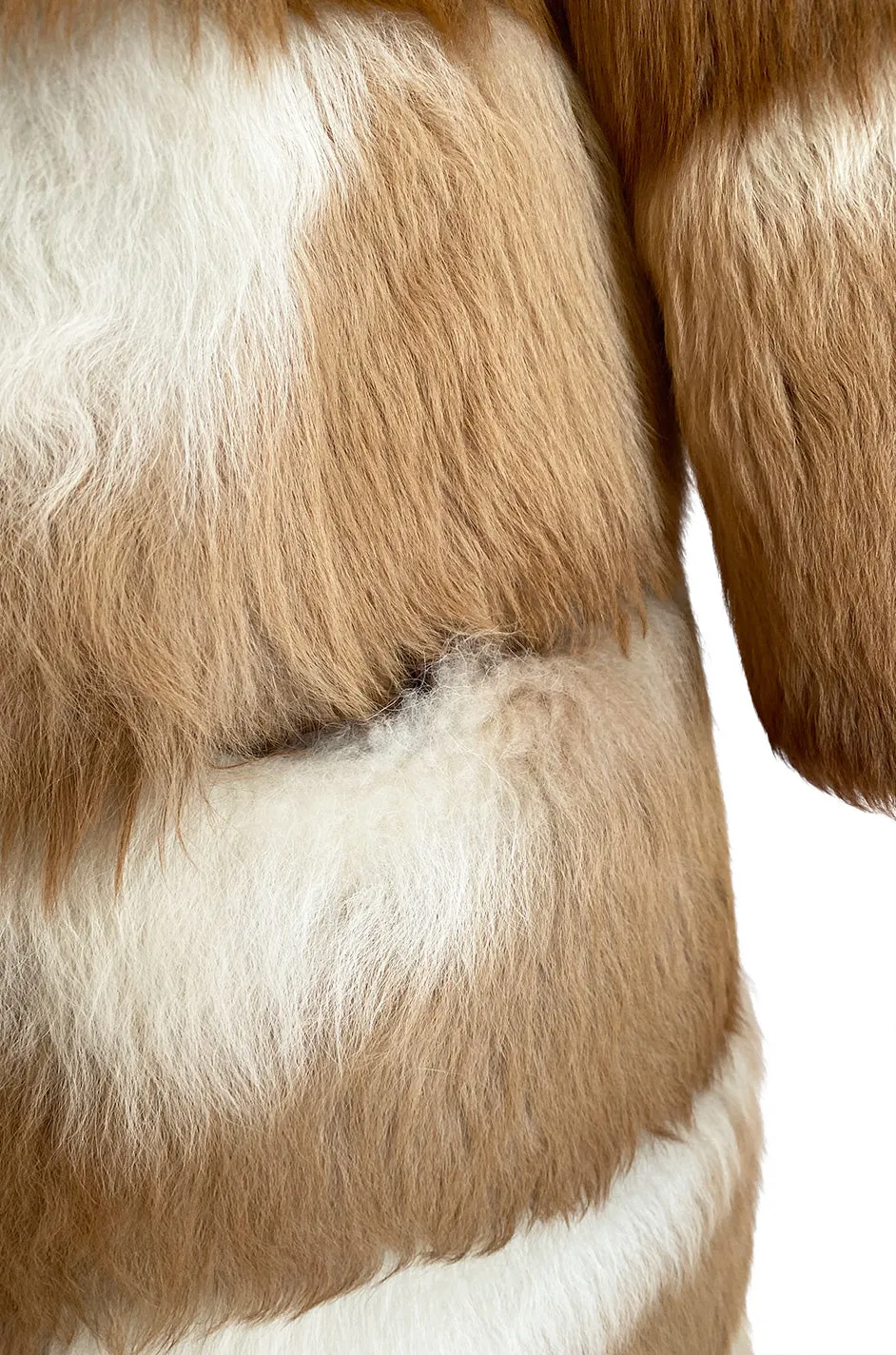 Custom Made c.1968- 1972 Christian Dior Two Toned Caramel & Cream Fluffy Sheepskin Fur Coat