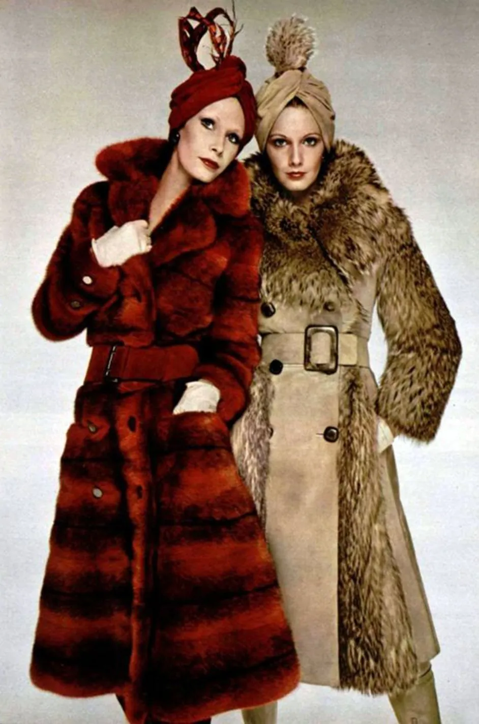 Custom Made c.1968- 1972 Christian Dior Two Toned Caramel & Cream Fluffy Sheepskin Fur Coat