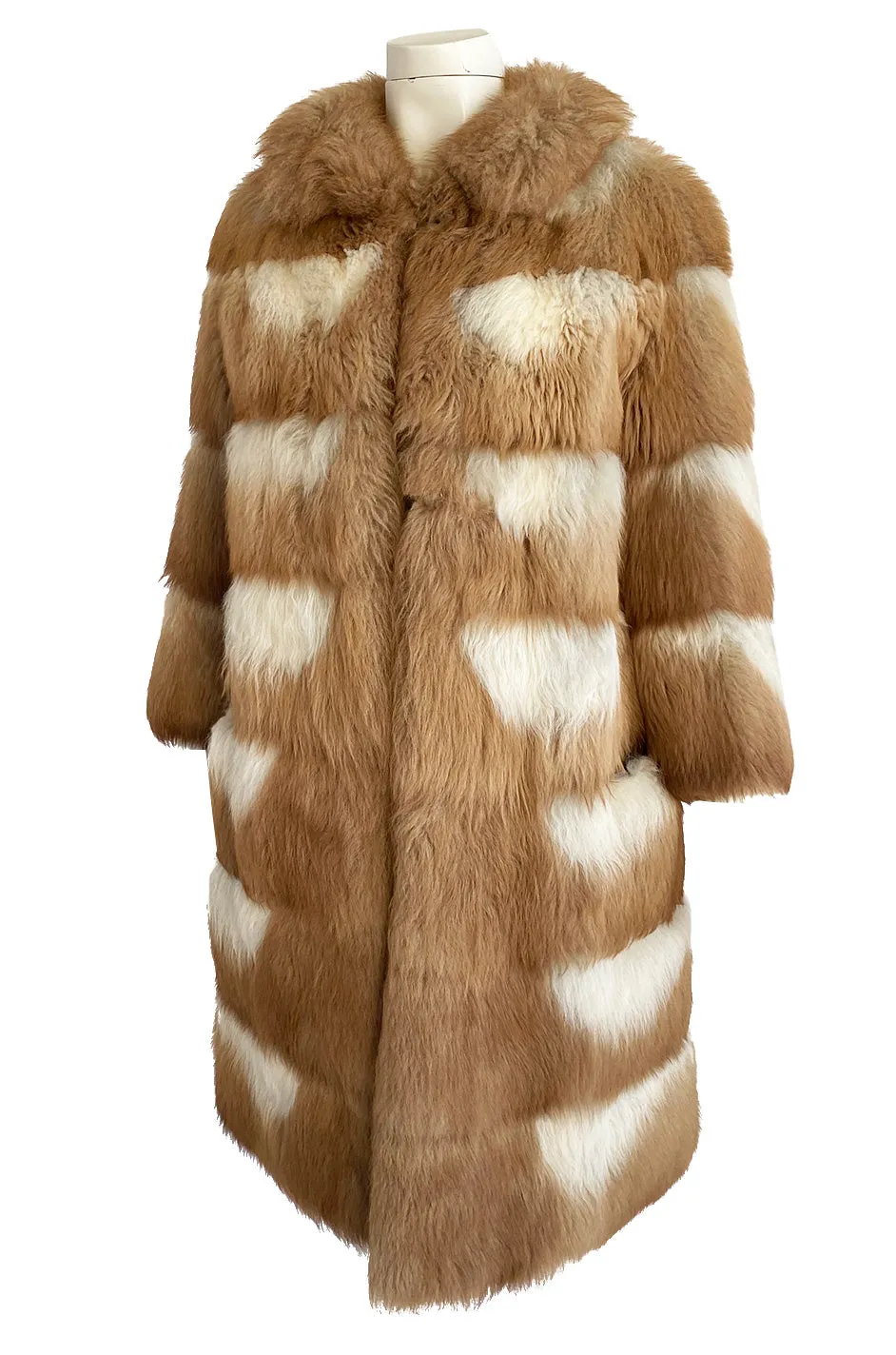 Custom Made c.1968- 1972 Christian Dior Two Toned Caramel & Cream Fluffy Sheepskin Fur Coat