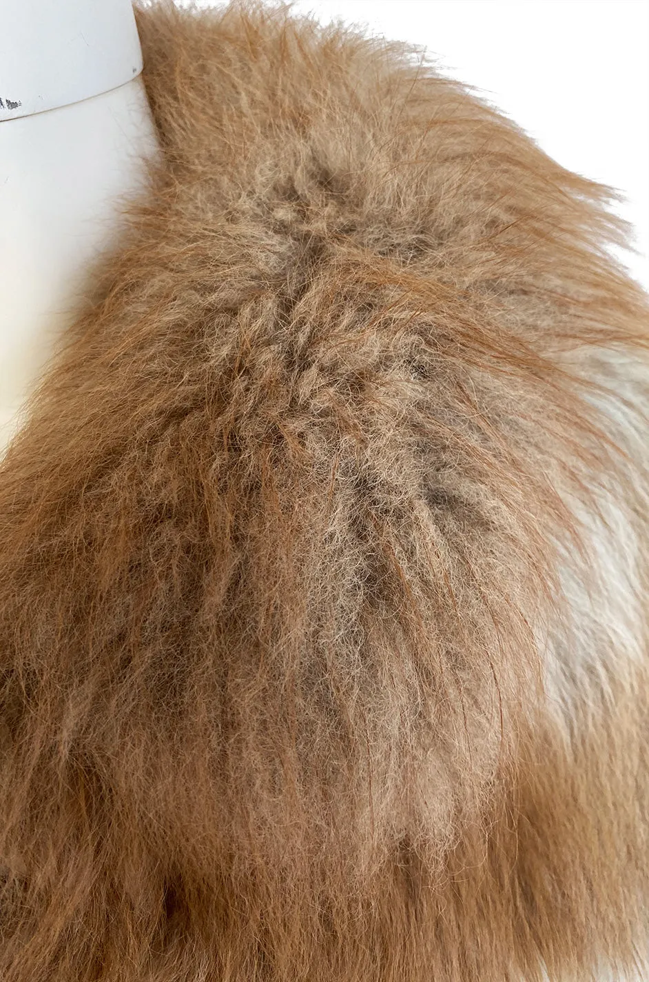 Custom Made c.1968- 1972 Christian Dior Two Toned Caramel & Cream Fluffy Sheepskin Fur Coat