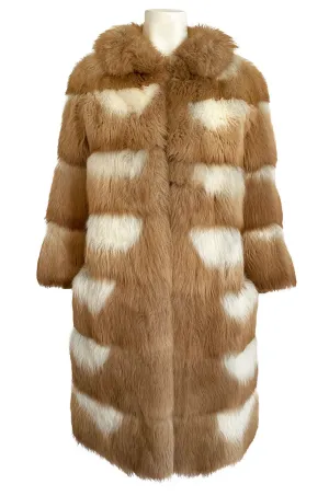Custom Made c.1968- 1972 Christian Dior Two Toned Caramel & Cream Fluffy Sheepskin Fur Coat