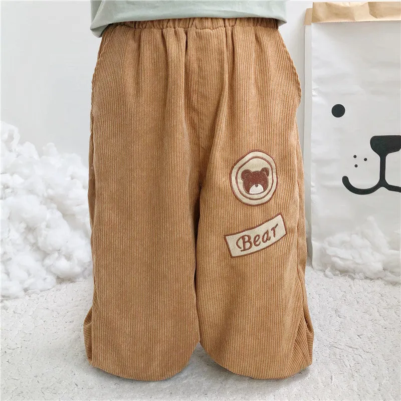 CUTE BEAR EMBROIDERY CORDUROY CASUAL PANTS UB3400