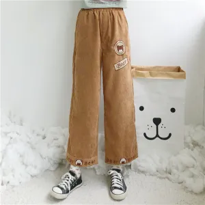 CUTE BEAR EMBROIDERY CORDUROY CASUAL PANTS UB3400