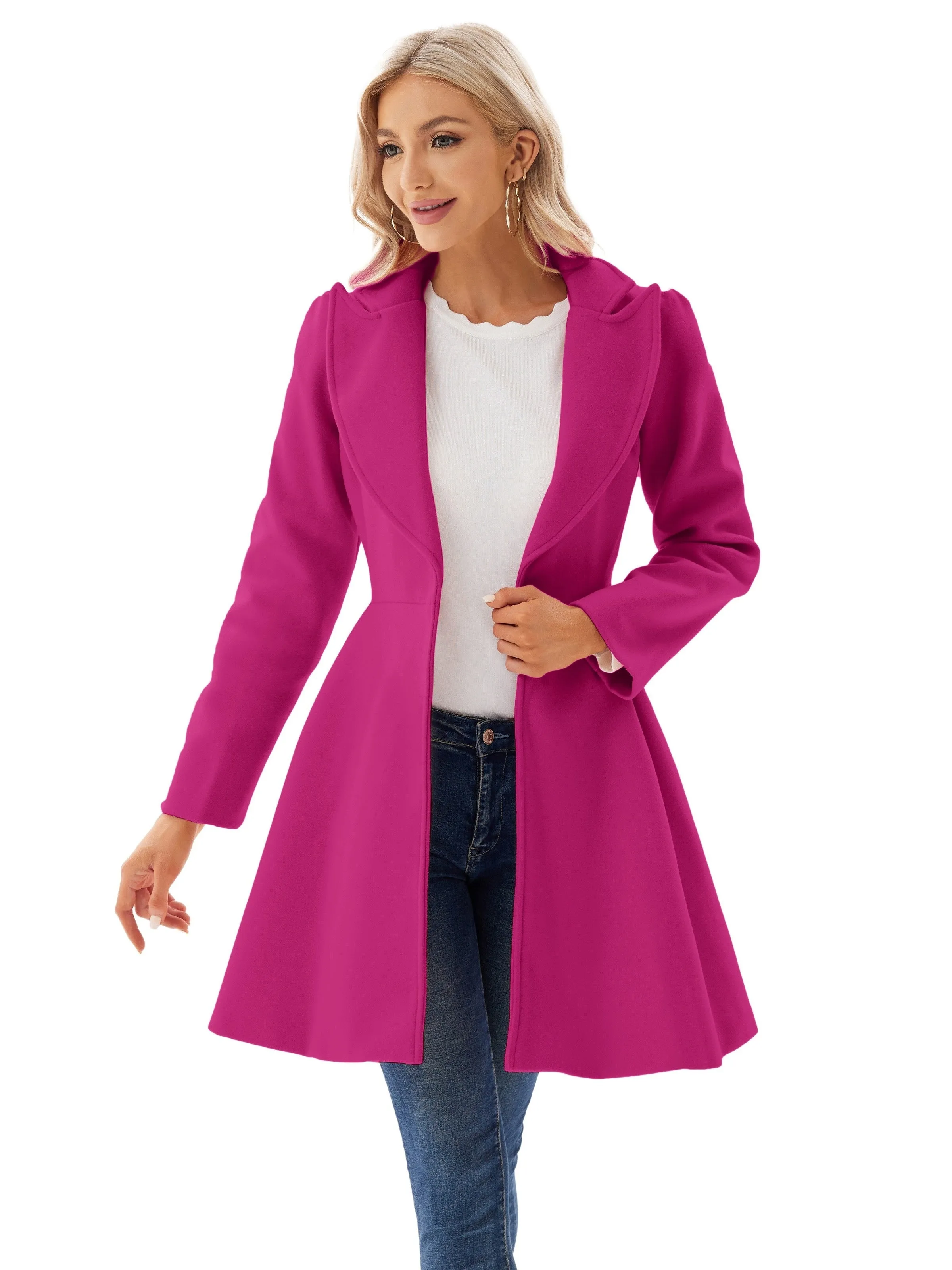 Elegant Lapel Tie Belt Pea Coat for Women