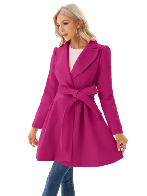 Elegant Lapel Tie Belt Pea Coat for Women