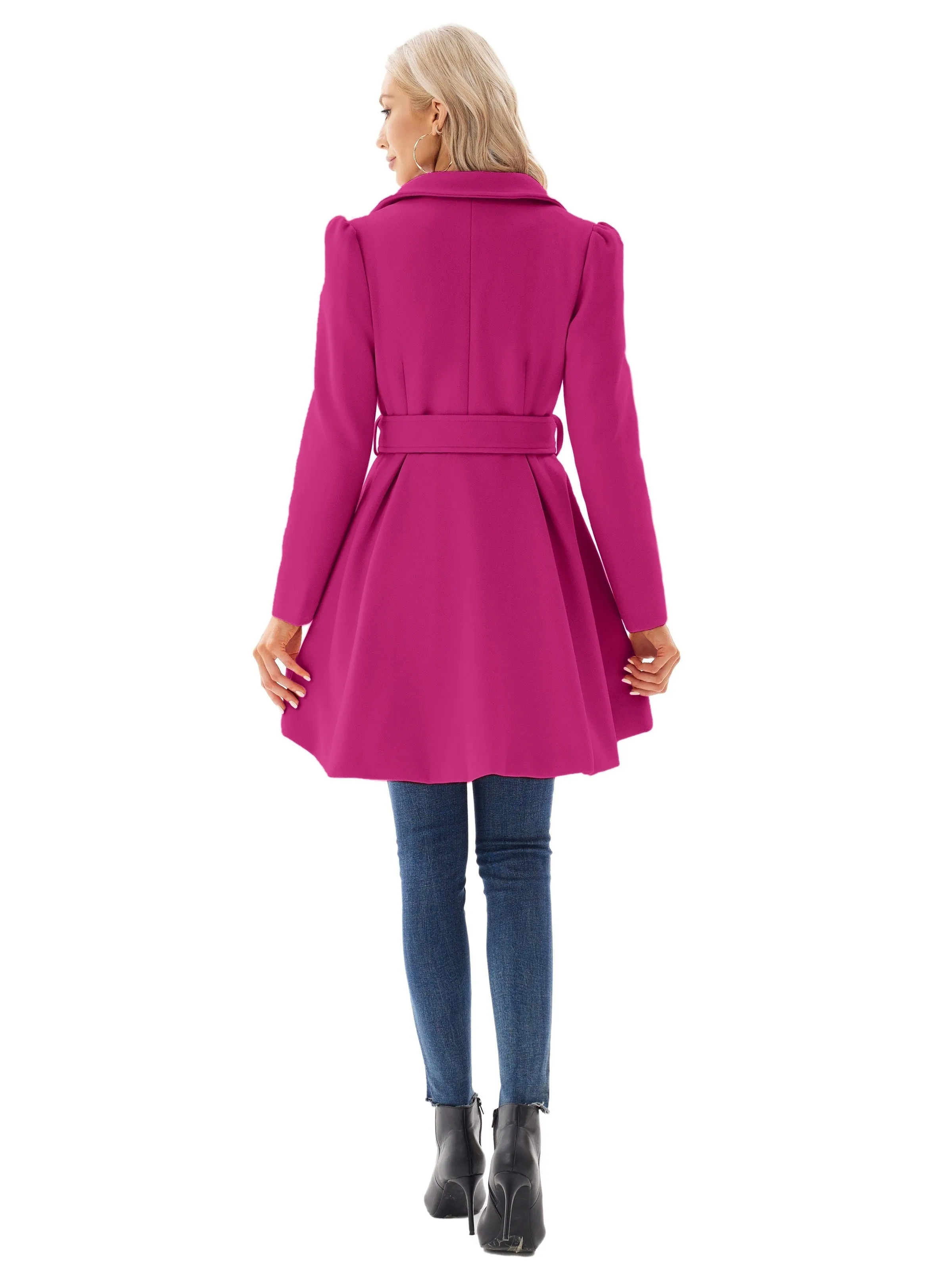 Elegant Lapel Tie Belt Pea Coat for Women