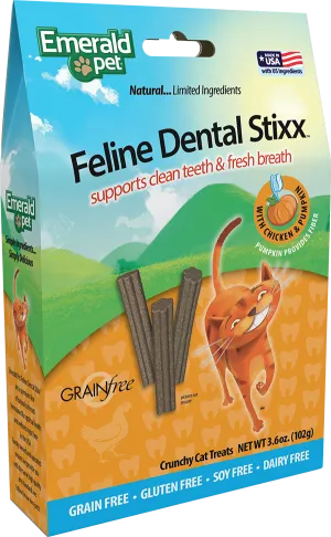 Emerald Pet Feline Dental Stixx Chicken & Pumpkin 102g Cat Treats