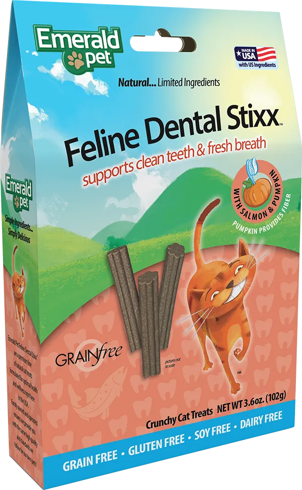 Emerald Pet Feline Dental Stixx Salmon & Pumpkin 102g Cat Treats