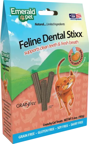 Emerald Pet Feline Dental Stixx Salmon & Pumpkin 102g Cat Treats