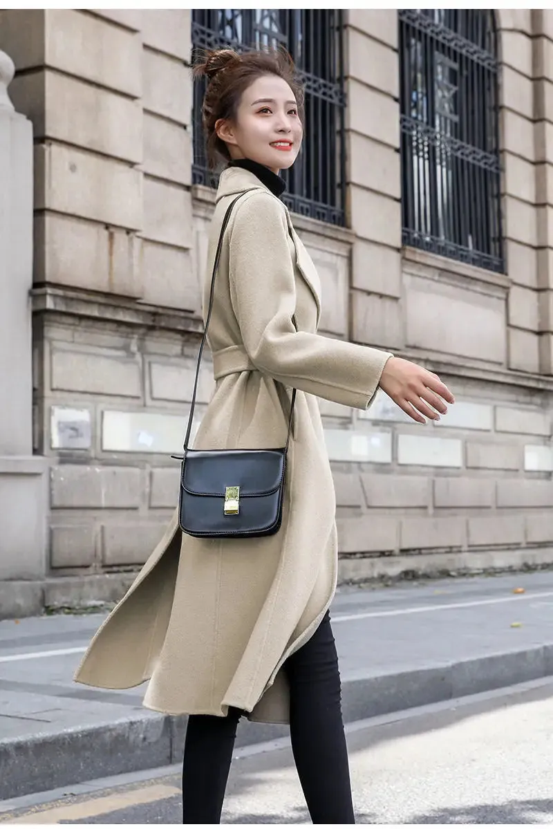 European and American autumn and winter coats for women's clothing Solid color lapel Long sleeved woolen women's coats Simple st