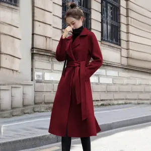 European and American autumn and winter coats for women's clothing Solid color lapel Long sleeved woolen women's coats Simple st
