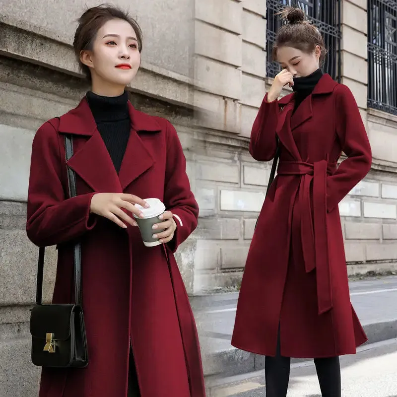 European and American autumn and winter coats for women's clothing Solid color lapel Long sleeved woolen women's coats Simple st