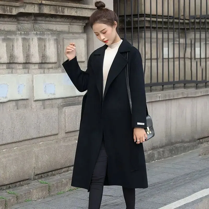 European and American autumn and winter coats for women's clothing Solid color lapel Long sleeved woolen women's coats Simple st