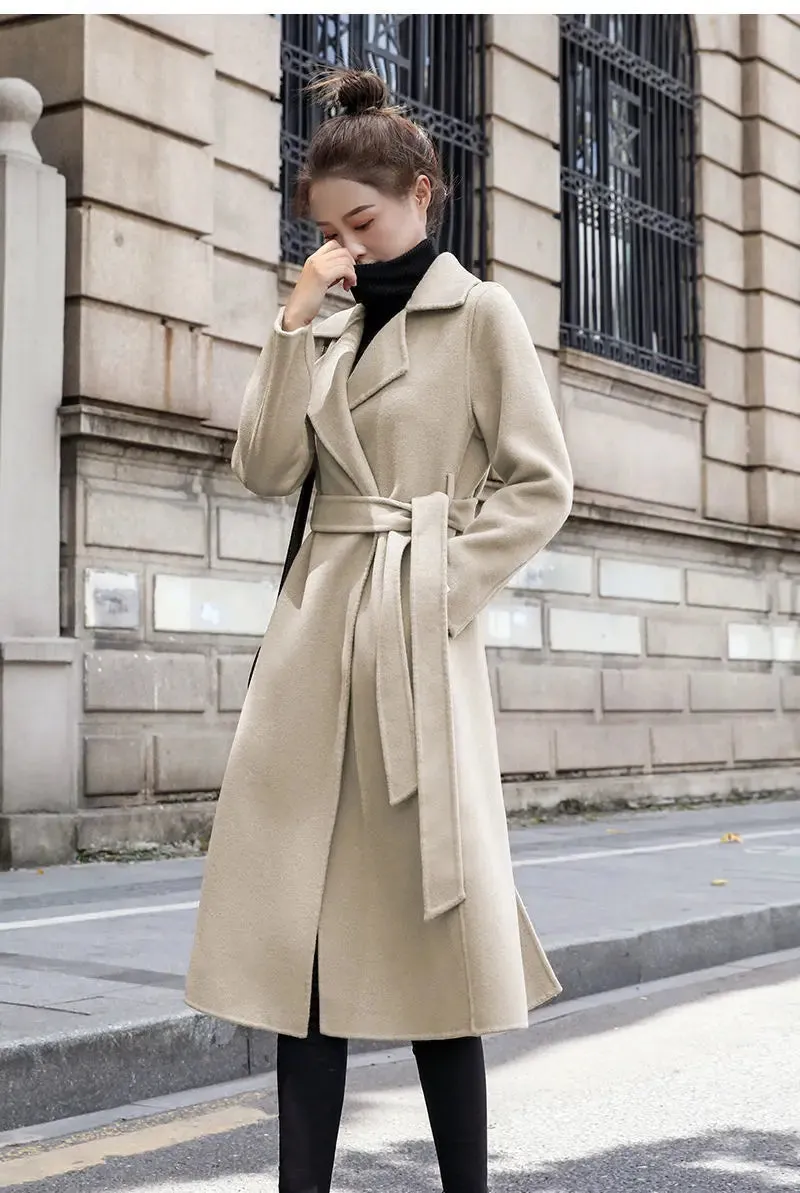 European and American autumn and winter coats for women's clothing Solid color lapel Long sleeved woolen women's coats Simple st