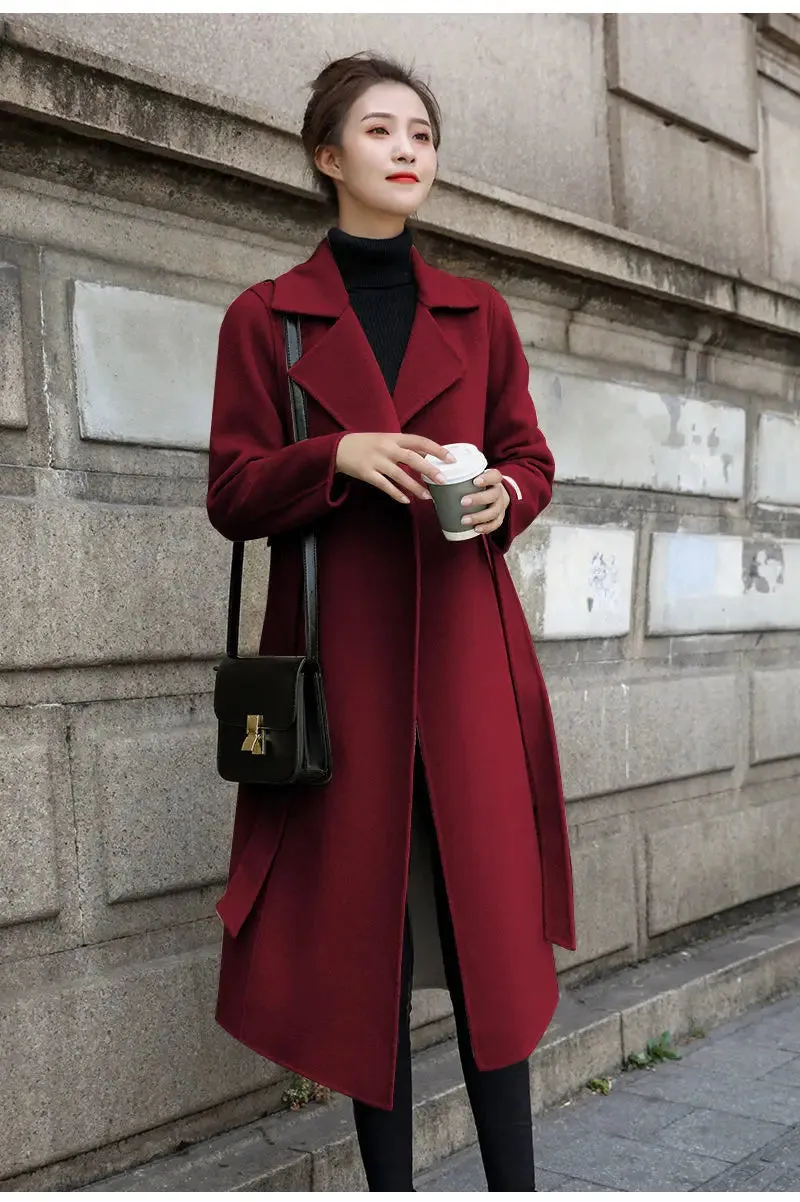 European and American autumn and winter coats for women's clothing Solid color lapel Long sleeved woolen women's coats Simple st
