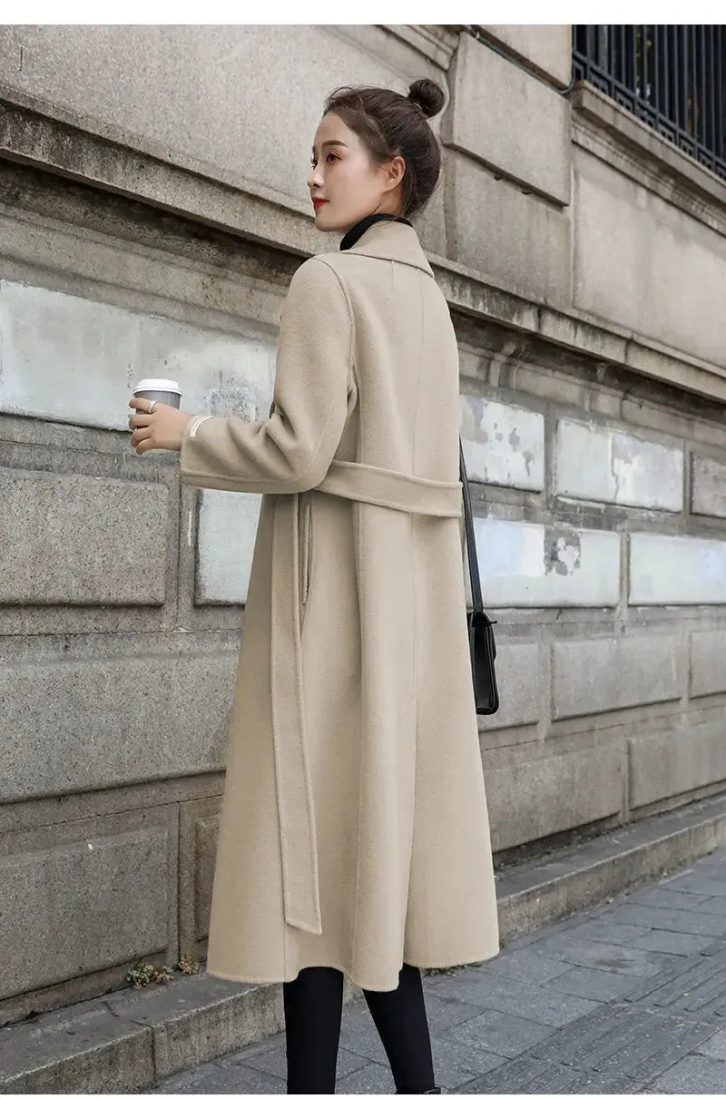 European and American autumn and winter coats for women's clothing Solid color lapel Long sleeved woolen women's coats Simple st