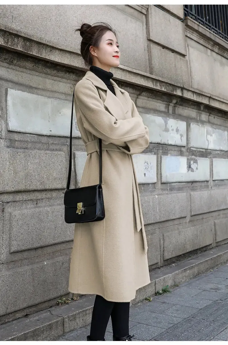 European and American autumn and winter coats for women's clothing Solid color lapel Long sleeved woolen women's coats Simple st