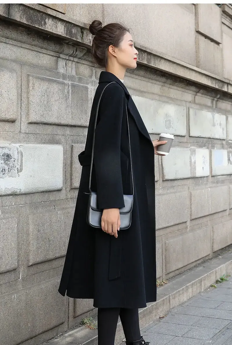 European and American autumn and winter coats for women's clothing Solid color lapel Long sleeved woolen women's coats Simple st