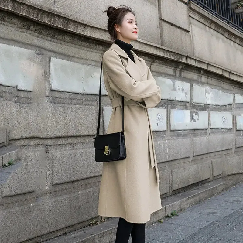 European and American autumn and winter coats for women's clothing Solid color lapel Long sleeved woolen women's coats Simple st