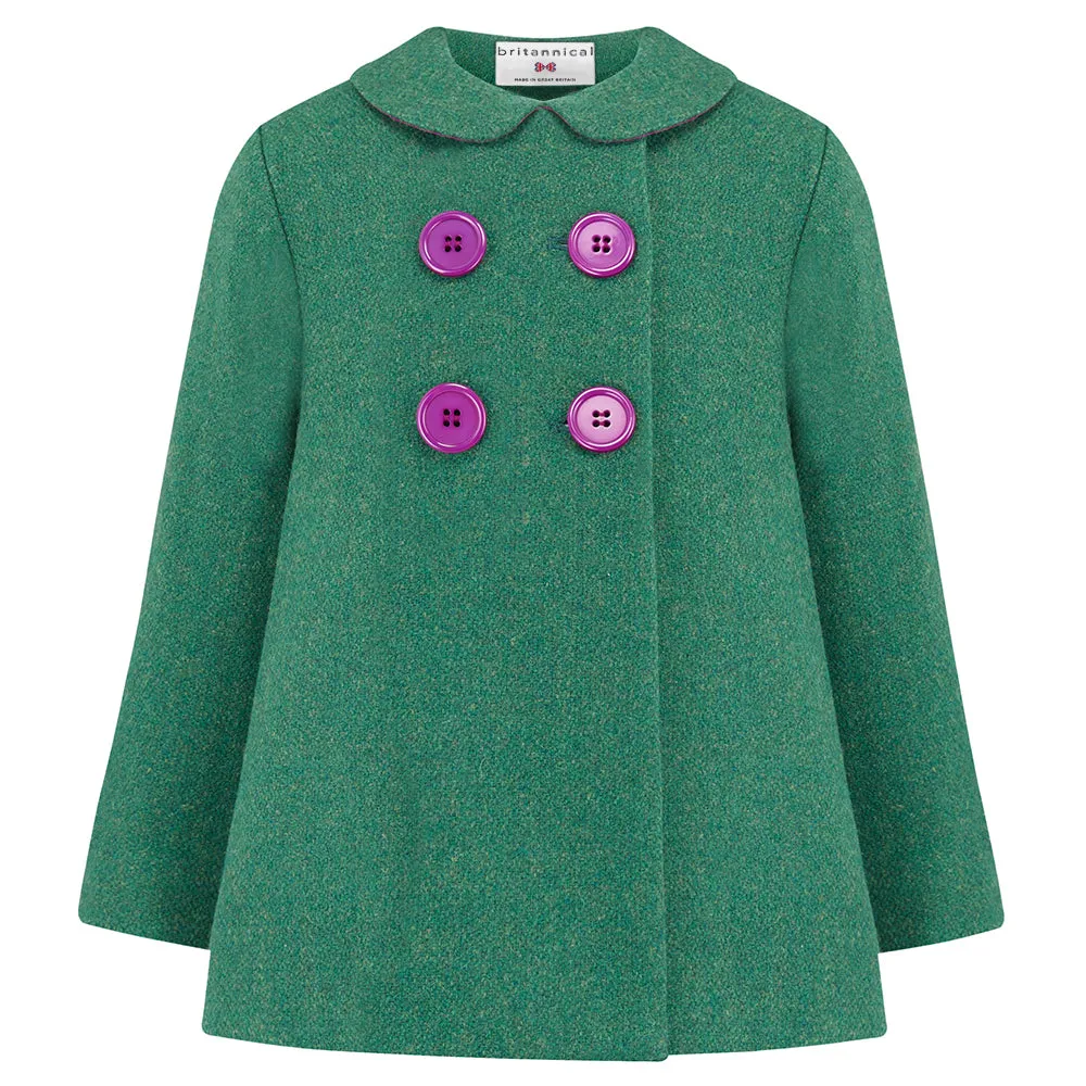 Fitzrovia Girls Pea Coat - Cut Grass Green