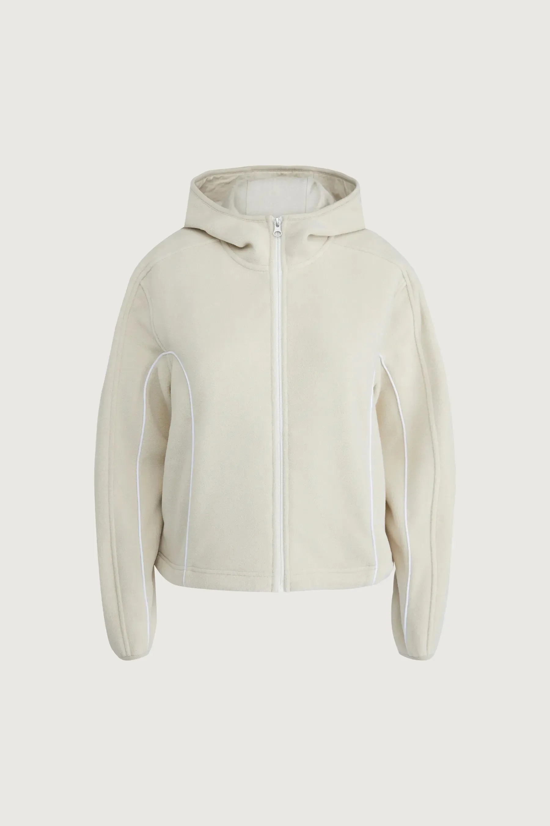 Fleece Zip-Up Hoodie With Contrast Piping