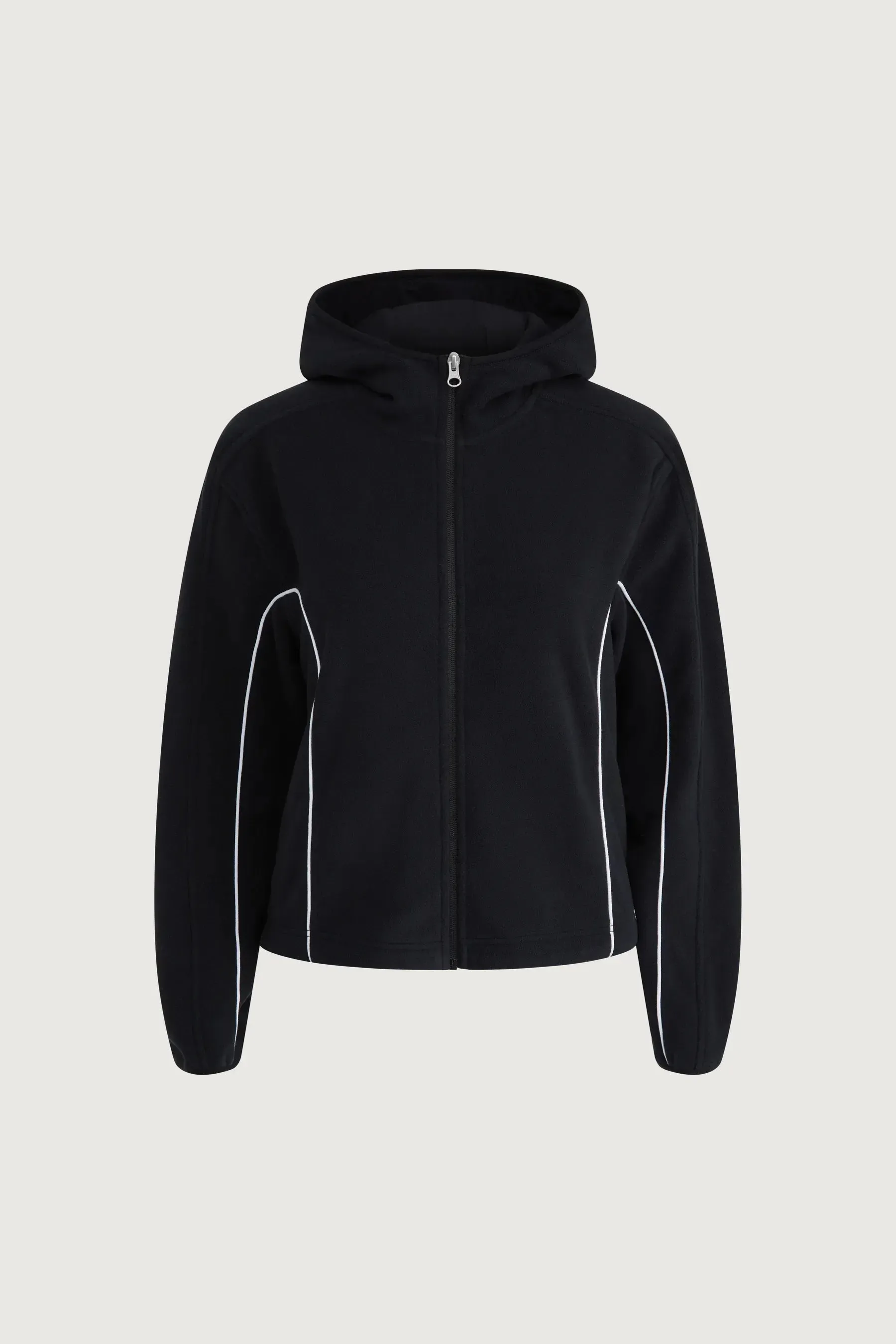 Fleece Zip-Up Hoodie With Contrast Piping