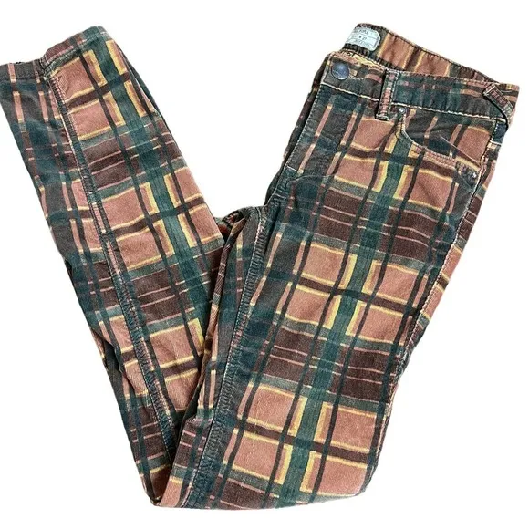 Free People Plaid Corduroy Skinny Jeans