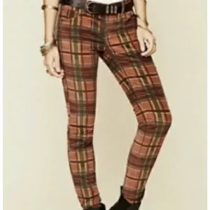 Free People Plaid Corduroy Skinny Jeans