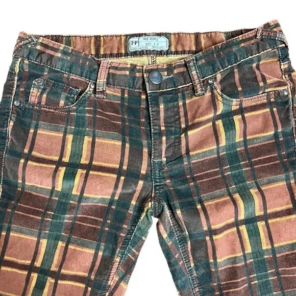 Free People Plaid Corduroy Skinny Jeans