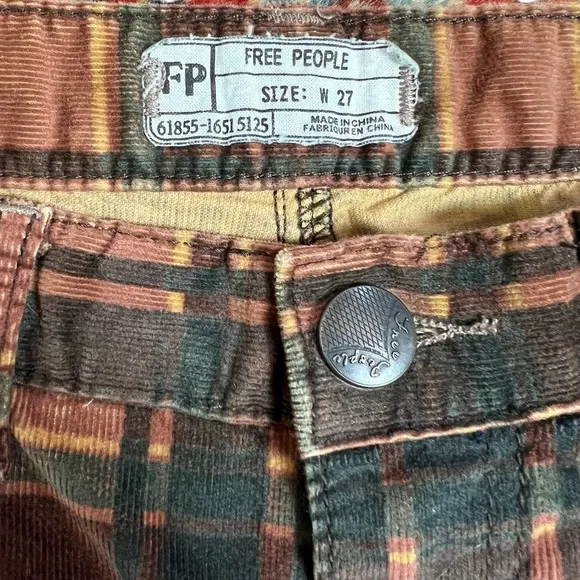 Free People Plaid Corduroy Skinny Jeans