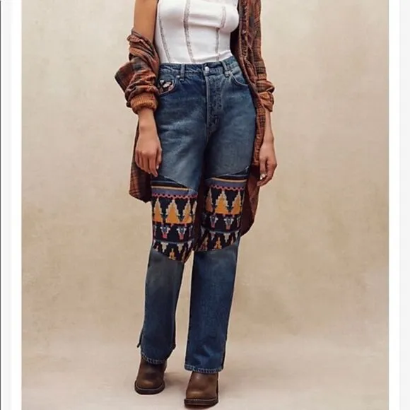 Free People Rocky Mountain Patchwork Jeans NWOT