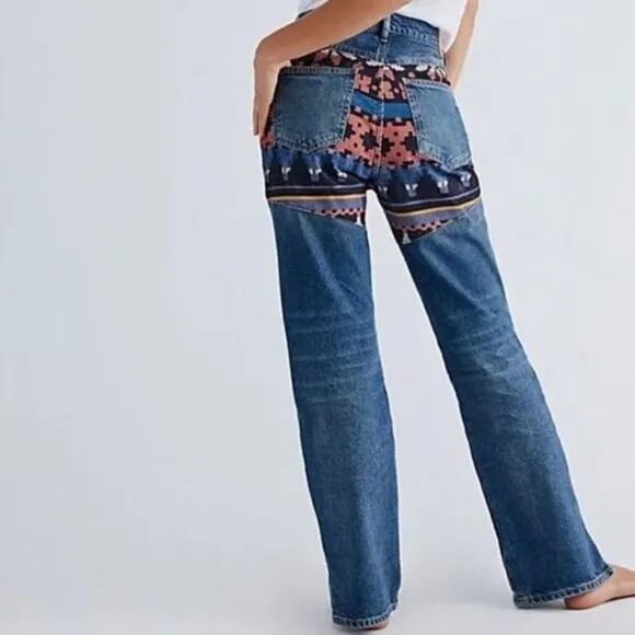 Free People Rocky Mountain Patchwork Jeans NWOT