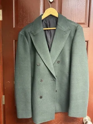 Greendouble breasted peacoat with notched collar