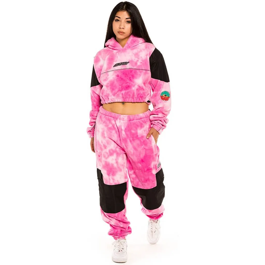 GRIMEY WEAR SPACE LADY GIRL POLAR FLEECE BLEACHED PANTS BLEACHED PINK