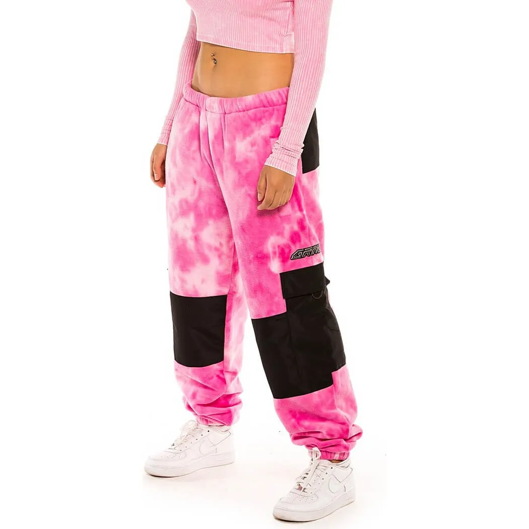 GRIMEY WEAR SPACE LADY GIRL POLAR FLEECE BLEACHED PANTS BLEACHED PINK