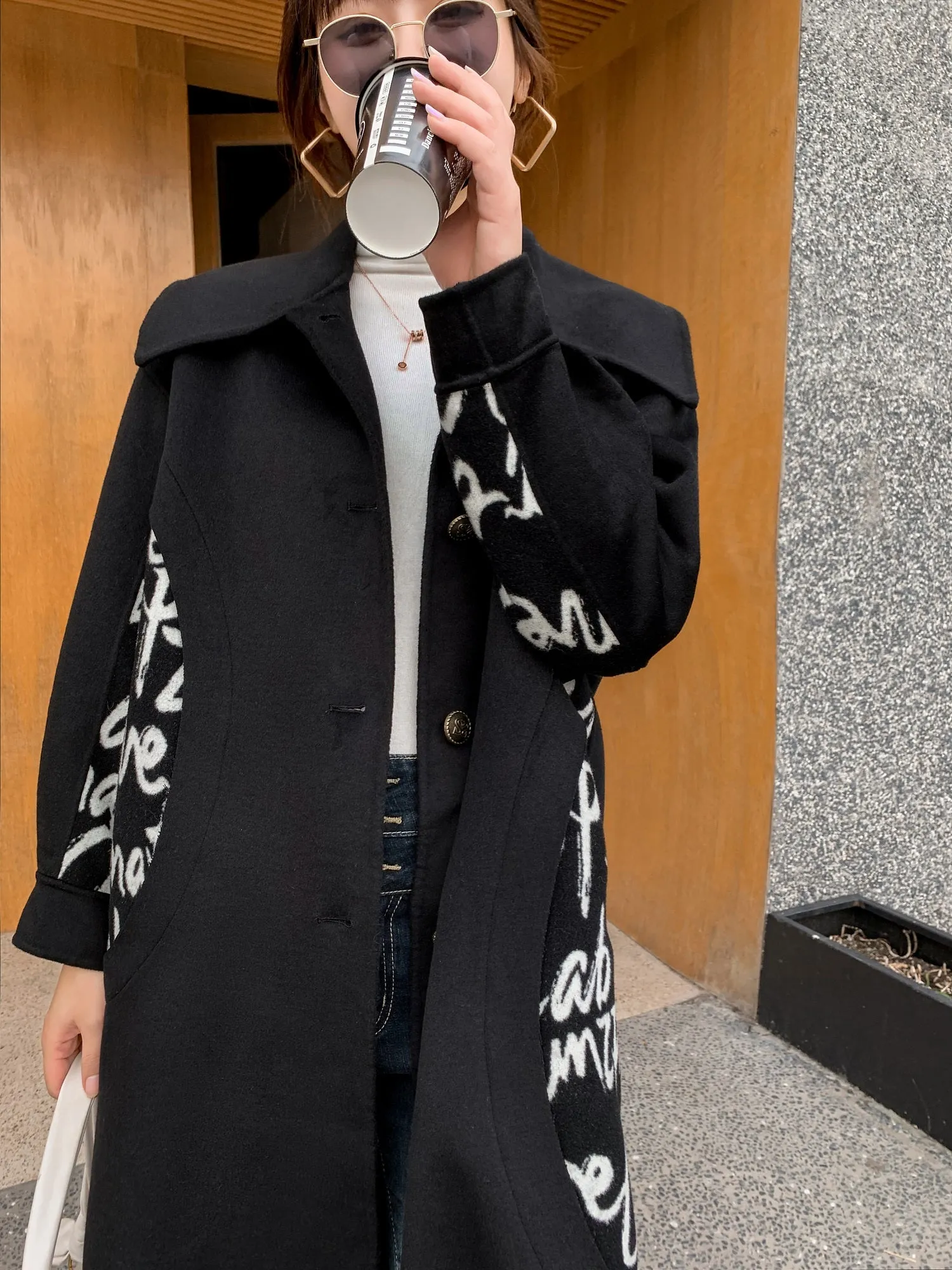 High quality winter long wool cashmere coat for women