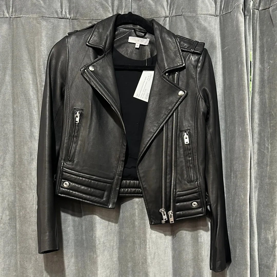 IRO Black Leather Collared Moto Jacket
