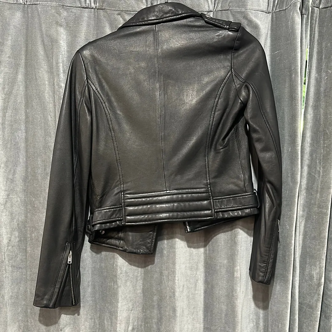IRO Black Leather Collared Moto Jacket