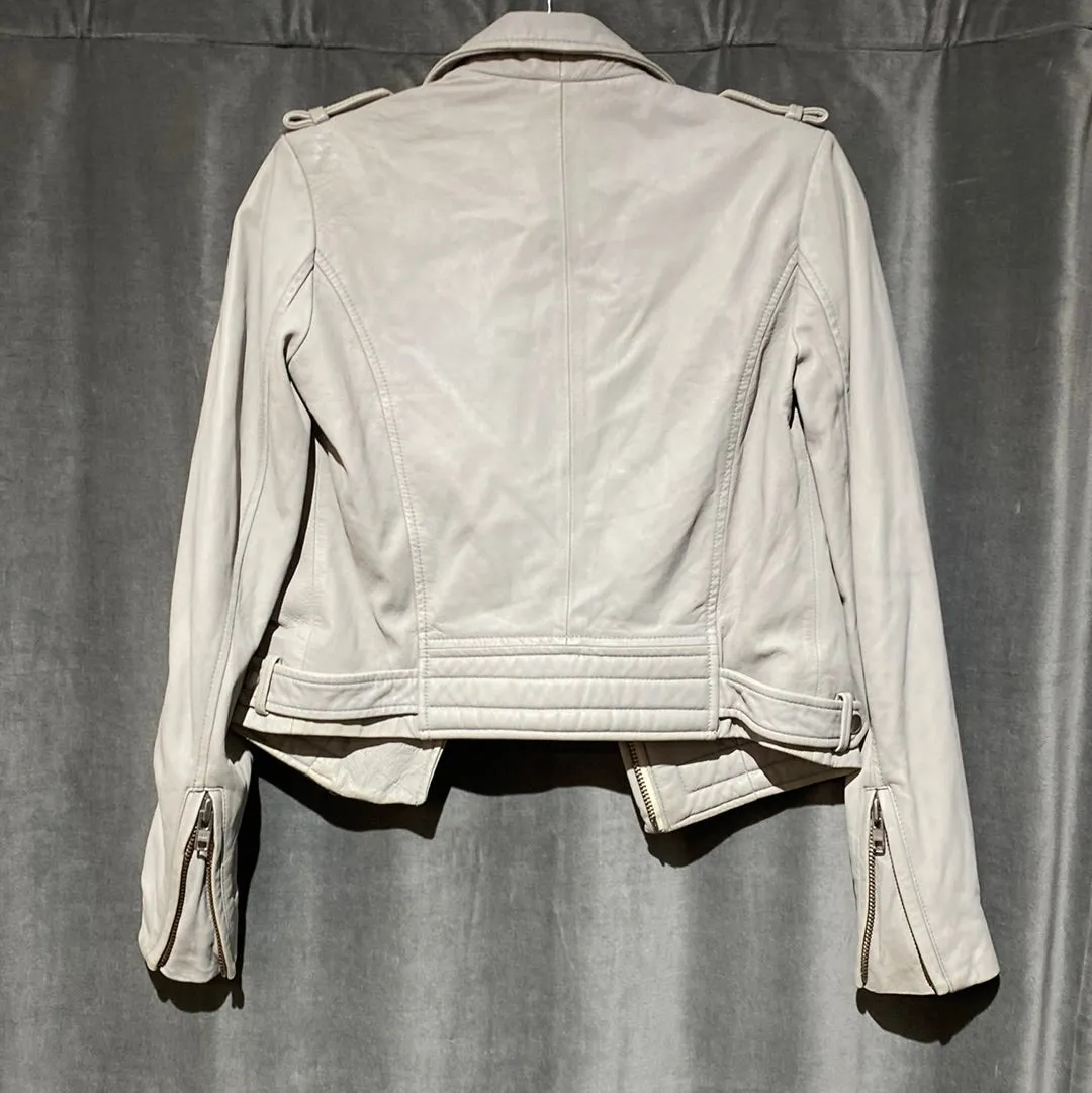 IRO Light Grey Leather Moto Jacket