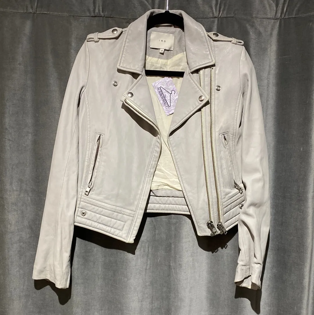 IRO Light Grey Leather Moto Jacket