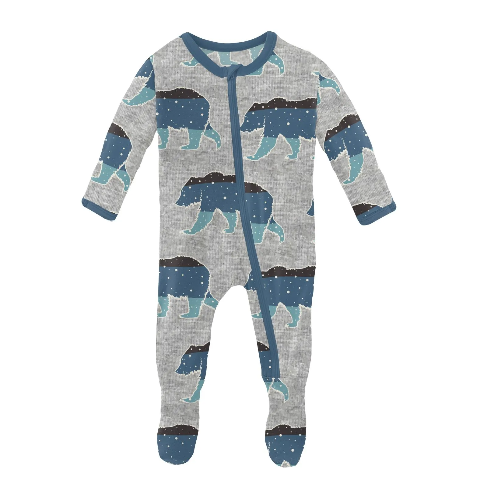 KicKee Pants Heather Mist Night Sky Bear Footie with Zipper