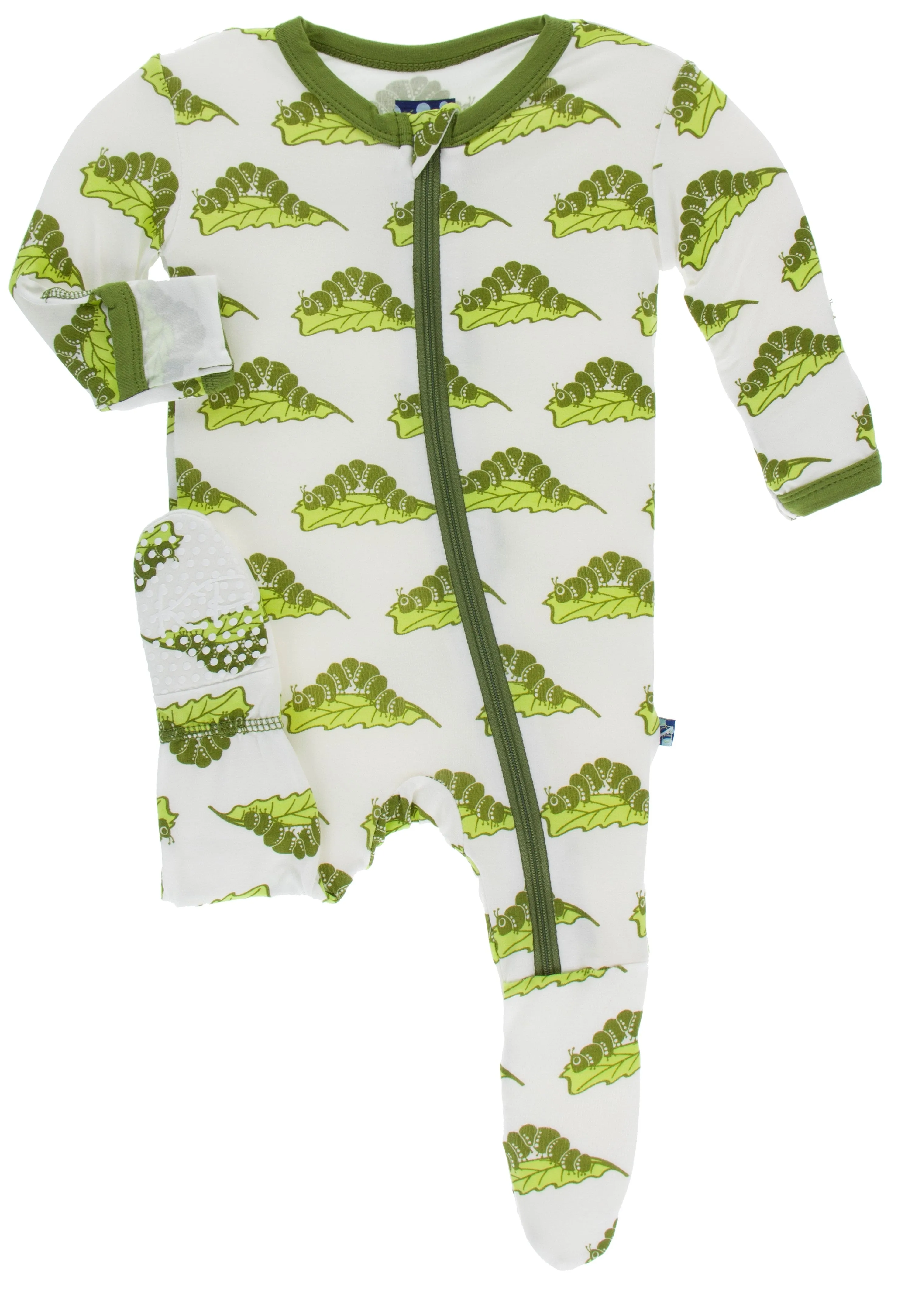 KicKee Pants Natural Caterpillars Footie with Zipper